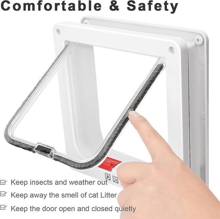 Thin Cat Door for Windows, Pet Doors and Sliding Door, Safety Pet Door with 4 Way Lock, Weatherproof Cat Flap for Thin Door and Wall(Medium, 7.7 * 7.5 * 0.78In)