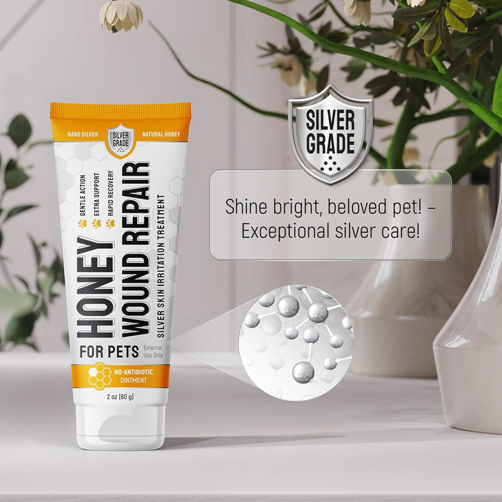 Dog Wound Care with Honey & Colloidal Silver for Scratches & Skin Irritations – Horse & Dog Hot Spot Treatment Gel Works as Honey Rapid Wound Repair – for All Pet Ages & Breeds – 2-Oz Tube