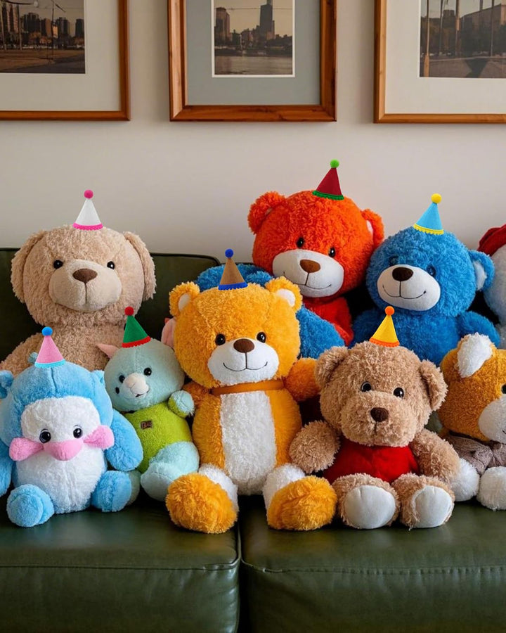 10 Pack Mini Party Hats for Small Dog Birthday Stuffed Animals Dolls Puppy Cats Adjustable Holiday Hats Felt Pom Pom Headband Kitten Pet Grooming Costume Accessories