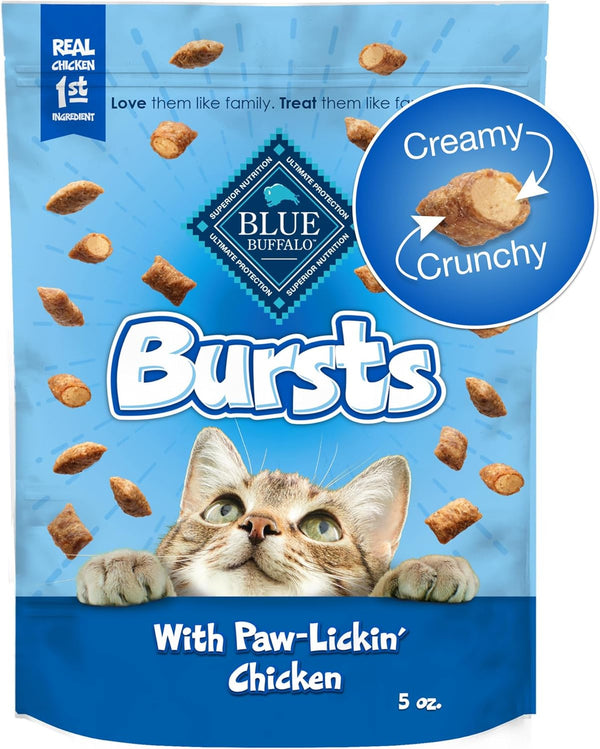Bursts Crunchy & Creamy Cat Treats, Great for Training, Paw-Lickin' Chicken, 5-Oz Bag
