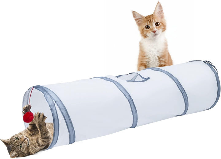 Cat Tunnel, S-2-Way Cat Tunnels for Indoor Cats, Collapsible Cat Play Tunnel, Interactive Toy Maze Cat House with 1 Play Ball for Cats, Puppy, Kitty, Kitten, Rabbit (Blue & Black)