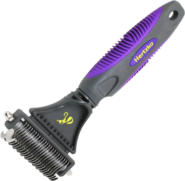 Self Cleaning Slicker Brush for Dogs and Cats - Pet Hair Brush for Shedding Long and Short Hair - Easy Clean Retractable Bristles - Cat and Dog Grooming Tool - Purple