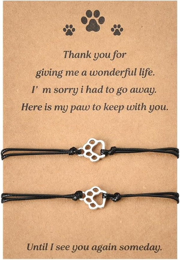 Memorial Bracelet for Pet Loss - Sympathy Paw Print Friendship Bracelets for 2 - Remembrance Gifts for Cat & Dog Lovers