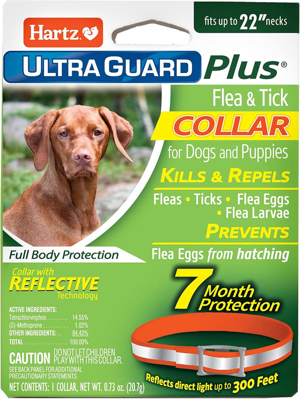 Ultraguard plus Flea & Tick Collar for Dogs and Puppies, 7 Month Flea and Tick Prevention and Protection per Collar, Reflective Orange, up to 22 Inch Neck