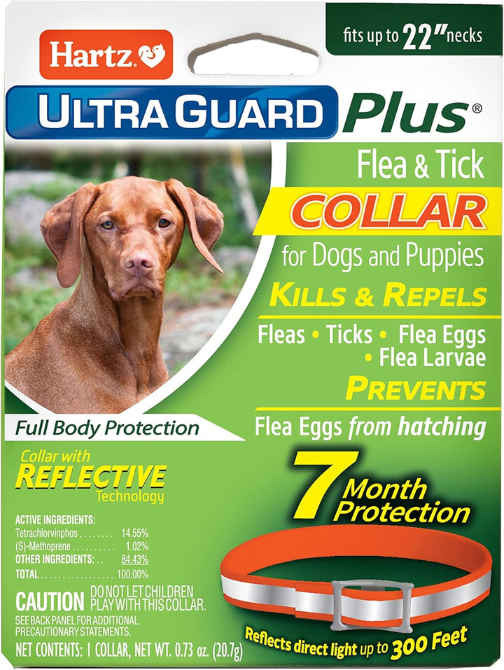 Ultraguard plus Flea & Tick Collar for Dogs and Puppies, 7 Month Flea and Tick Prevention and Protection per Collar, Reflective Orange, up to 22 Inch Neck