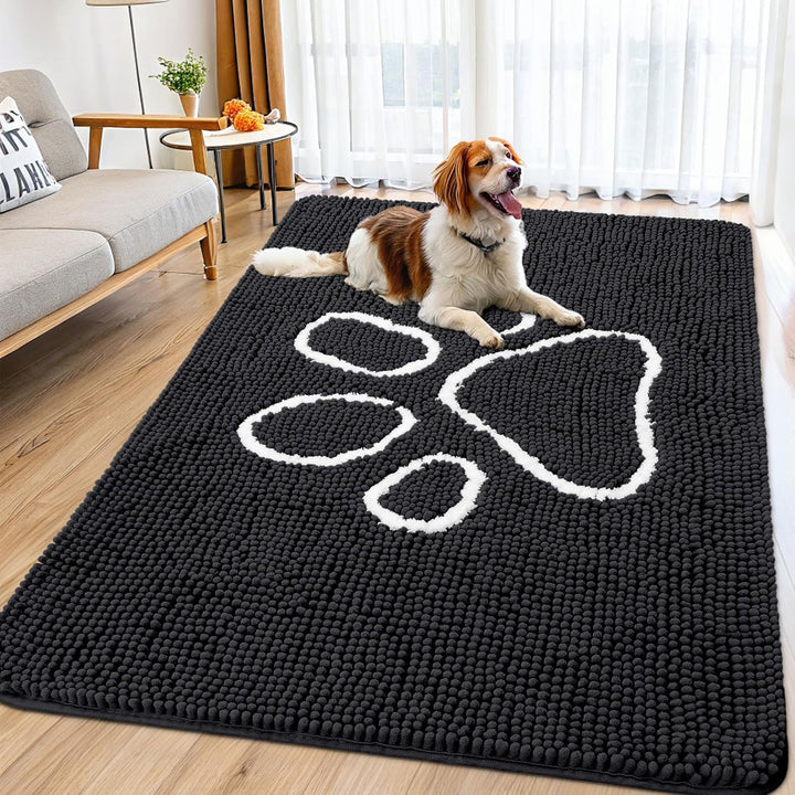Dog Door Mat for Muddy Paws, Absorbent Dirt Trapper Non Slip Quick Dry Washable Chenille Mat for Mud Dogs, Entry Rug for Indoor and Outdoor (30X20 Inches, Grey)