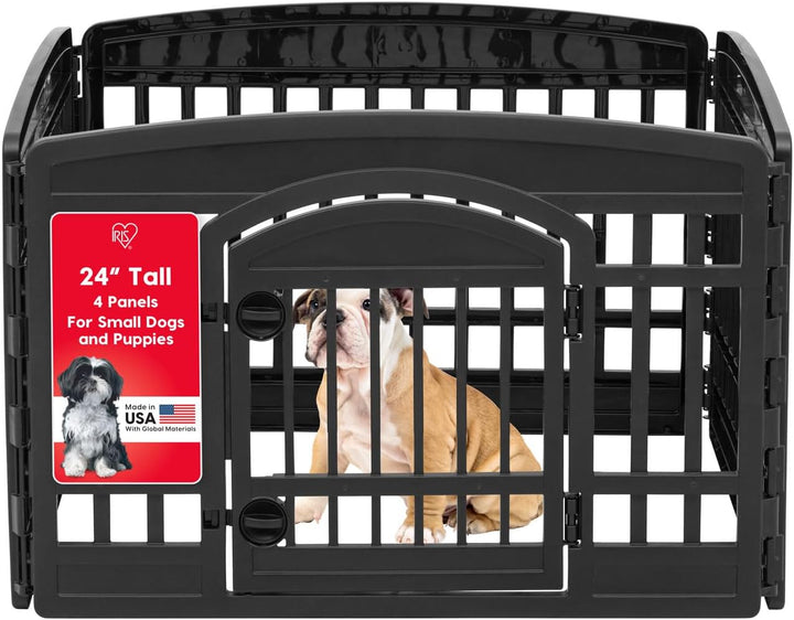 IRIS USA 24" 4-Panel Dog Playpen with Door, 35 X 35 X 24, Puppy Playpen, Dog Play Pen Indoors, Pet Fence, Puppies/Small Dogs, White