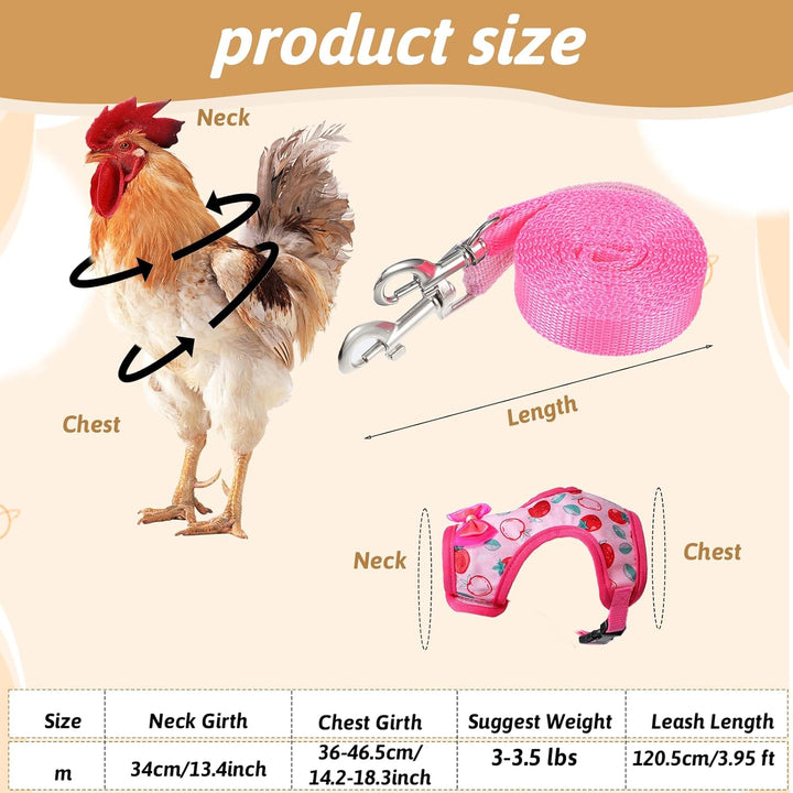 2 Pcs Adjustable Chicken Harness and Leash Set, Comfortable Chicken Vest Elastic Hen Vest with Strawberry Pineapple Print for Small Pets Duck Goose Hen Training Walking Supplies