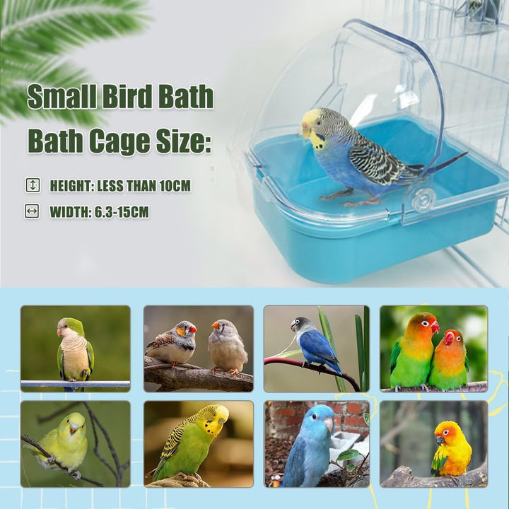 Bird Bath for Cage, Cleaning Pet Supplies Cockatiel Bird Bathtub with Hanging Hooks for Little Bird Parrots Spacious Parakeets Portable Shower for Most Birdcage(Blue)
