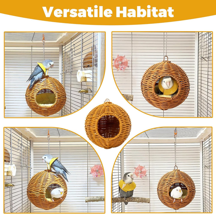 Chewproof Steel Frame Bird Nest for Cage, Washable Small Bird Bed Hammock Hideout Lay Eggs Parakeet Nest Sleep, Parakeet Warm Bed House Hut for Lovebird, Canary, Budgie, Finch (Brown)