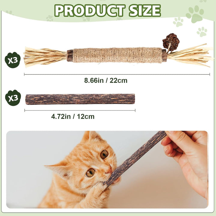 6 Pack Silvervine Sticks Cat Toy, Natural Chew Stick for Dental Care Teeth Cleaning,Matatabi Cat Nip Treat Toys for Indoor Cats& Kittens