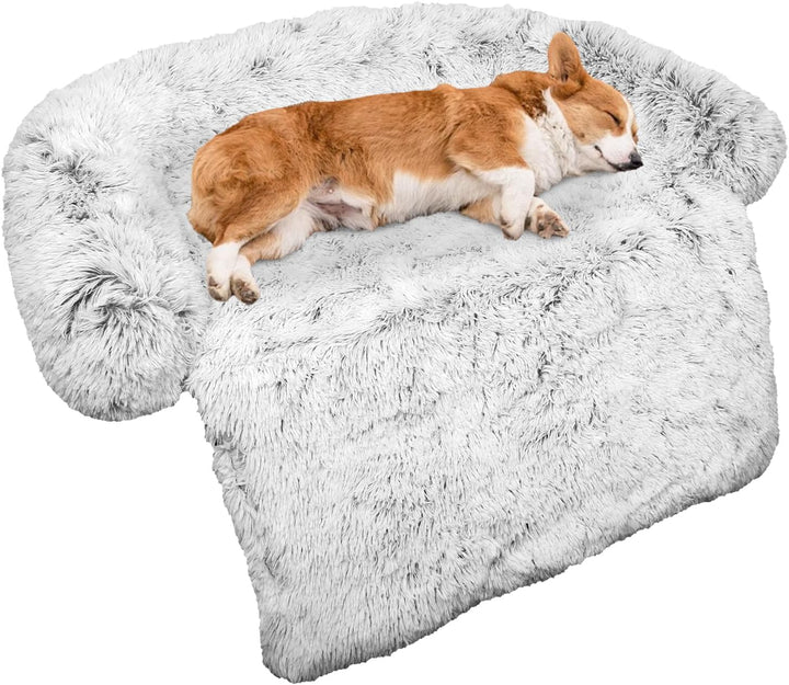 Calming Dog Bed Fluffy Plush Dog Mat for Furniture Protector with Removable Washable Cover for Large Medium Small Dogs and Cats (Large, Light Grey)