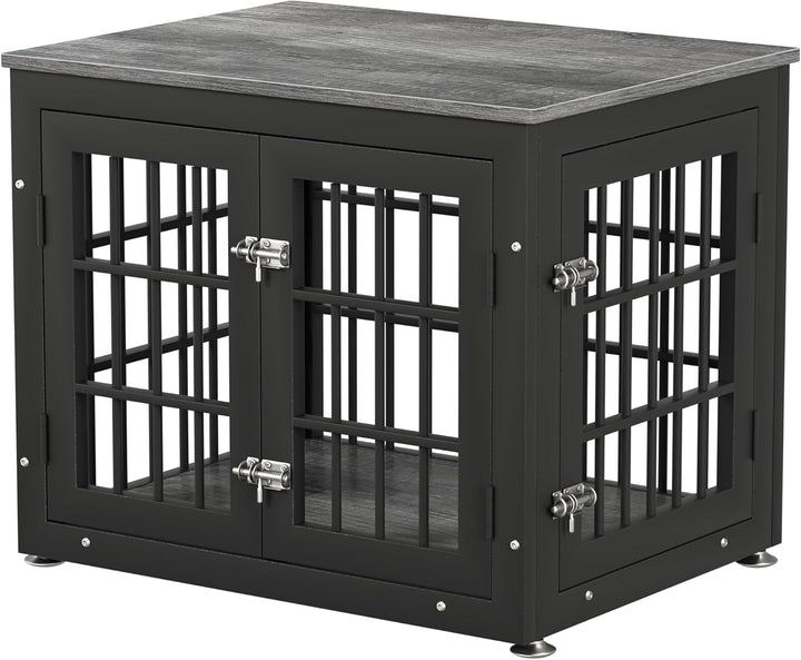 48 Inch Rustic Heavy Duty Dog Crate Furniture for Extra Large Dogs, Decorative Pet House End Table, Wooden Cage Kennel Furniture Indoor, Black and Brown