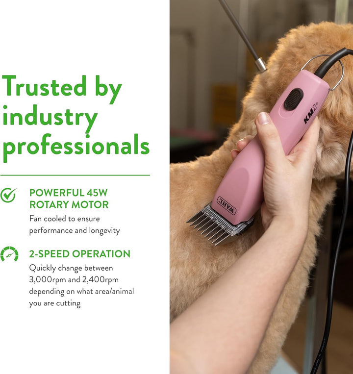 Pro Animal KM2+ Corded Clipper - Pet Clippers for Cats, Dogs & Horses - Premium Grooming Tools - 2 Speeds & 14-Foot Cord - Pink
