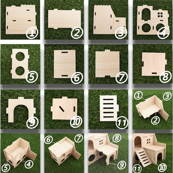 Tiny Hamster Maze Wood House Fun Slide House Double-Decker Hut for Dwarf Gerbil Mouse Mice Rat Small Animals(Only for Small Hamster)