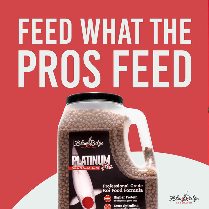Blue Ridge Koi Fish Food 4.5Lb - Koi Food 3/16” Platinum Pro Formula Goldfish Food, Premium Fish Food for Ponds, Ponds Fish Food, Floating Pond Pellet