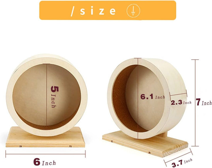 Hamster Wooden Silent Wheel, Small Animal Exercise Wheel Accessories, Quiet Spinner Hamster Running Wheels Prevent Depression Toys for Hamsters, Gerbils, Mice and Other Small Pets (S)