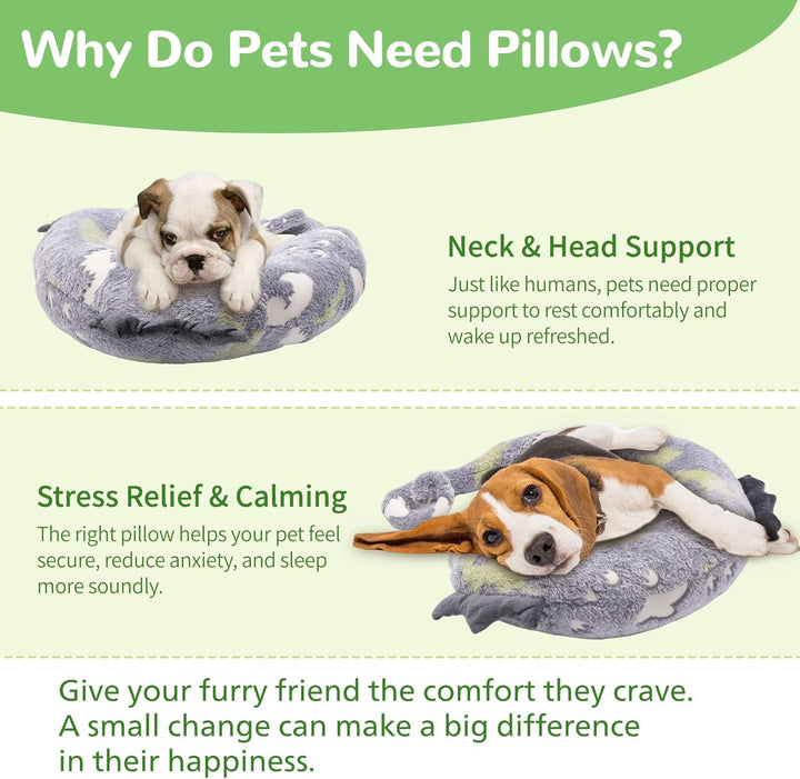 Dog Calming Pillow - Cute Soft Animal Pillow for Dogs, Cats, Kids, Adults, Washable Cozy Relaxing Pet Bed Pillow, Glow in the Dark Dog Neck Pillow (Blue, Large)