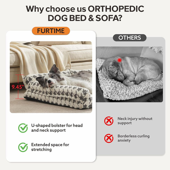 Orthopedic Dog Beds Large Sized Dog, XL Washable Memory Foam Pet Couch Bed with Removable Washable Cover, Non-Slip Bottom with Bolster Sides, Grey