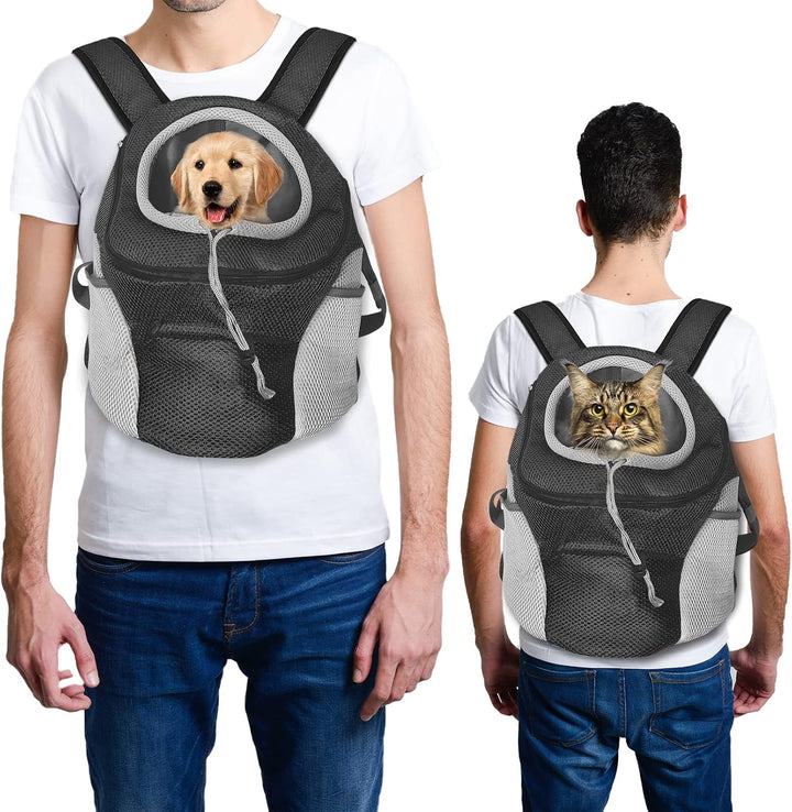 Dog Carrier Backpack, Comfortable Doggy Front Backpack Pet Puppy Carrier Travel Pack with Breathable Head Out Design and Padded Shoulder for Walking Biking Hiking Camping