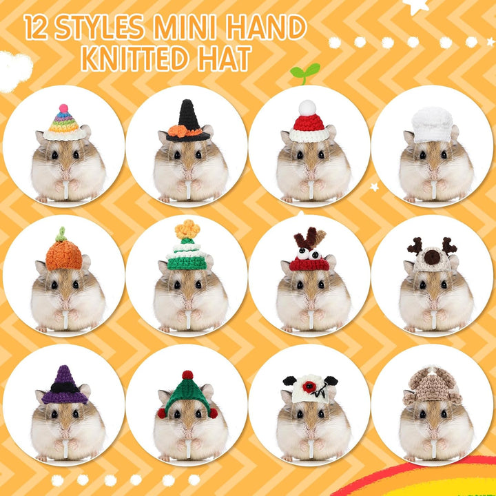 12 Pcs Hamster Hats Mini Hats for Snakes Small Animals Guinea Pig Hamster Bibs Clothes for Lizards Bearded Dragons Holiday Party Costume Accessories(Classic)
