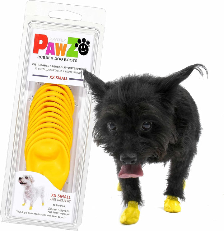 Pawz Rubber Dog Boots for Paws to 2 1/2" - All-Weather Dog Booties for Hot Pavement, Sand, Snow, Mud, and Rain - anti Slip Dog Socks - S, Red