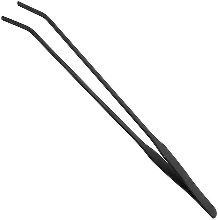 15 Inch Black Curved Aquarium Tweezers Stainless Steel Curved Tweezer with Carbonation Protection Coating against Rust Long Reptiles Feeding Tongs for Aquatic Plants Lizards Spider Snakes