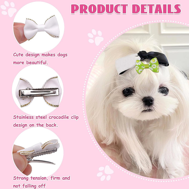 60PCS (30 Paris) Cute Puppy Dog Small Bowknot Hair Bows with Metal Clips Handmade Hair Accessories Bow Pet Grooming Products (60 Pcs,Cute Patterns)