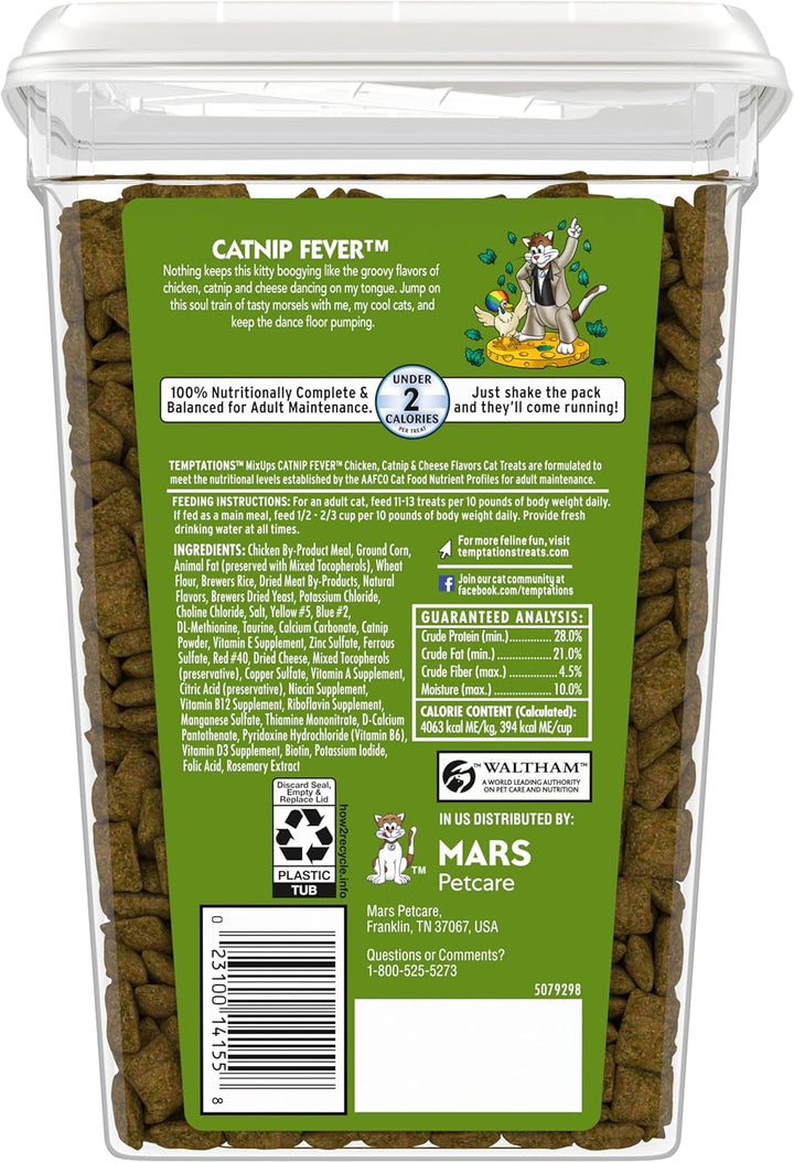 Mixups Catnip Fever Flavor Crunchy and Soft Cat Treats, 30 Oz. Tub