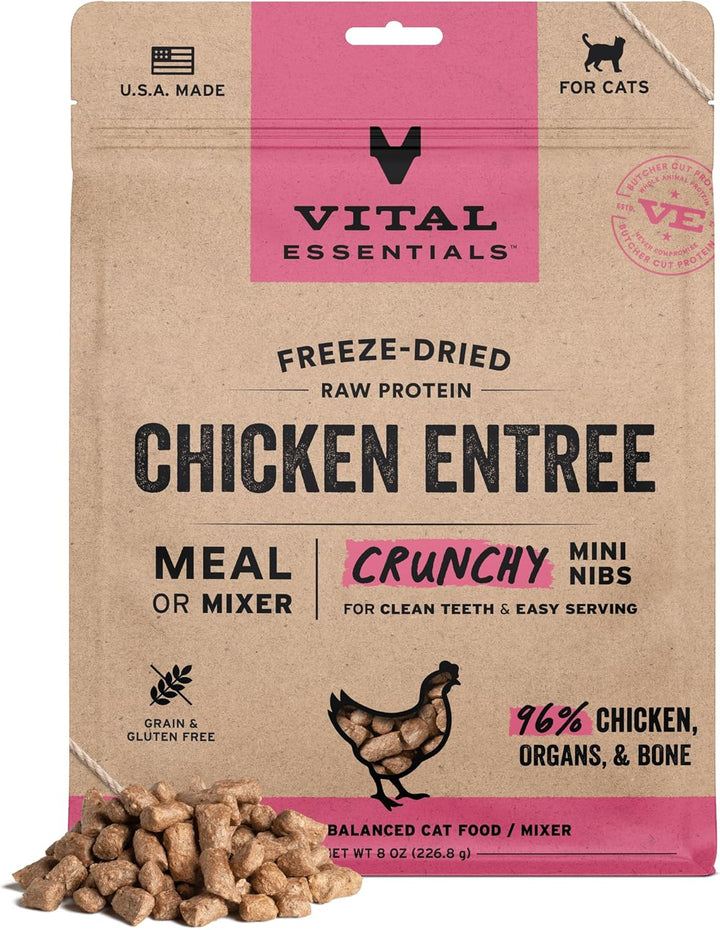 Freeze-Dried Raw Chicken Meal or Mixer Cat Food Crunchy Nibs, 12 Oz