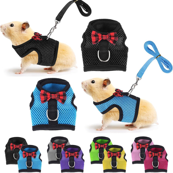 Guinea Pig Harness and Leash, Guinea Pigs Harness, Guinea Pig Leash, Hamster Harness Can Be Adjusted to Any Size Soft Mesh Harness Leash with Bow for Decoration (2Packs)