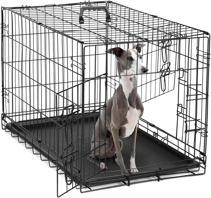 Dog Crate, 36 Inch Medium Double Door Dog Cage with Divider Panel and Plastic Leak-Proof Pan Tray, Folding Metal Wire Pet Kennel for Indoor, Outdoor, Travel