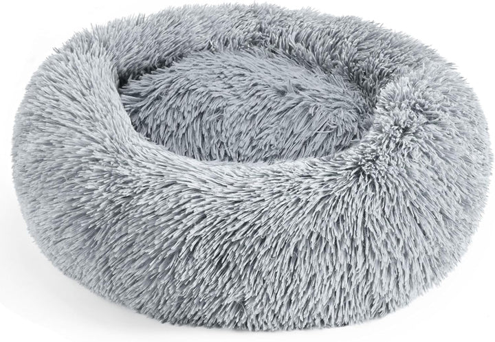 Dog & Cat Bed for Indoor Cats, 20In Calming Donut Bed for Puppy and Kitten, Washable round Fluffy Pet Bed for Small Medium Dogs and Cats (Light Grey)