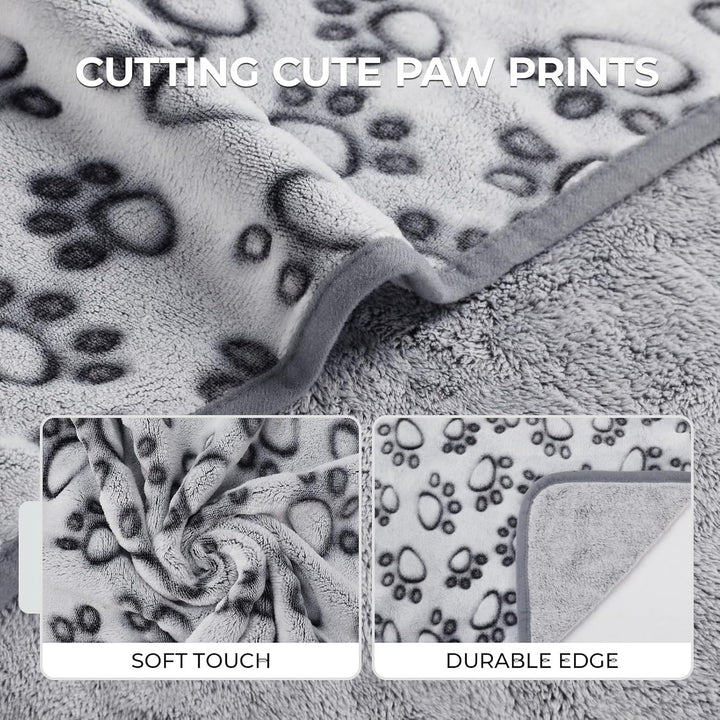 Premium Soft Dog Blanket for Small Medium Large Dogs Washable 300GSM Fluffy Warm Fleece Puppy Cat Paw Print Pet Flannel Grey Paw M(30"X20")