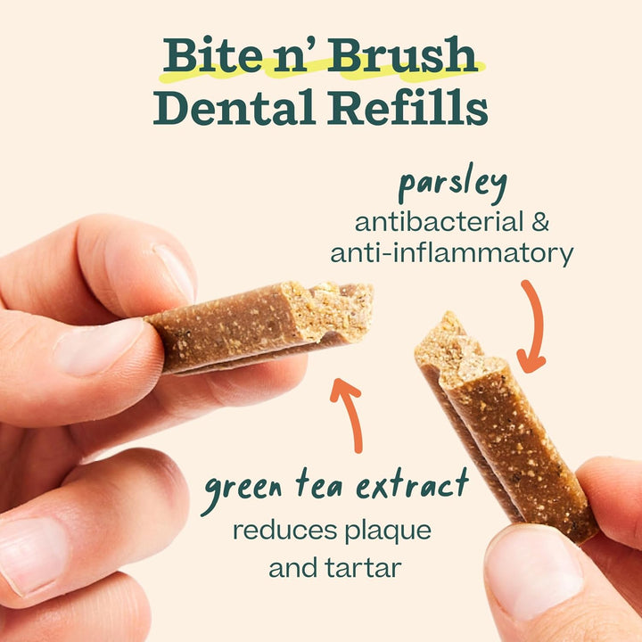 - Bite N' Brush Refills for the Dog Toothbrush Toy - Scrub Plaque and Tartar from Your Dog'S Teeth and Mouth - Dog Dental Chew Toy Treats - Approximately 16 Refills