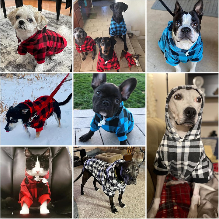 Plaid Dog Hoodie Pet Clothes Sweater with Hat and Pocket for Small Medium Large Size Dogs, Soft Winter Warm Dog Cold Weather Coat, Fleece Fall Dog Hooded Sweatshirt for Puppy Cats, Red XL
