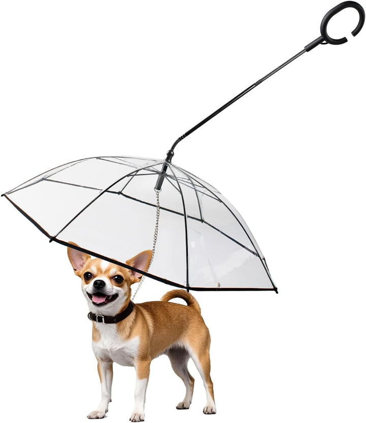 Clear Dog Umbrella for Small Dogs, Dog Umbrella Leash Keeps Dogs Dry in Rain Walking, Small Dog Rain Umbrella with Adjustable Leash, Self-Assembly