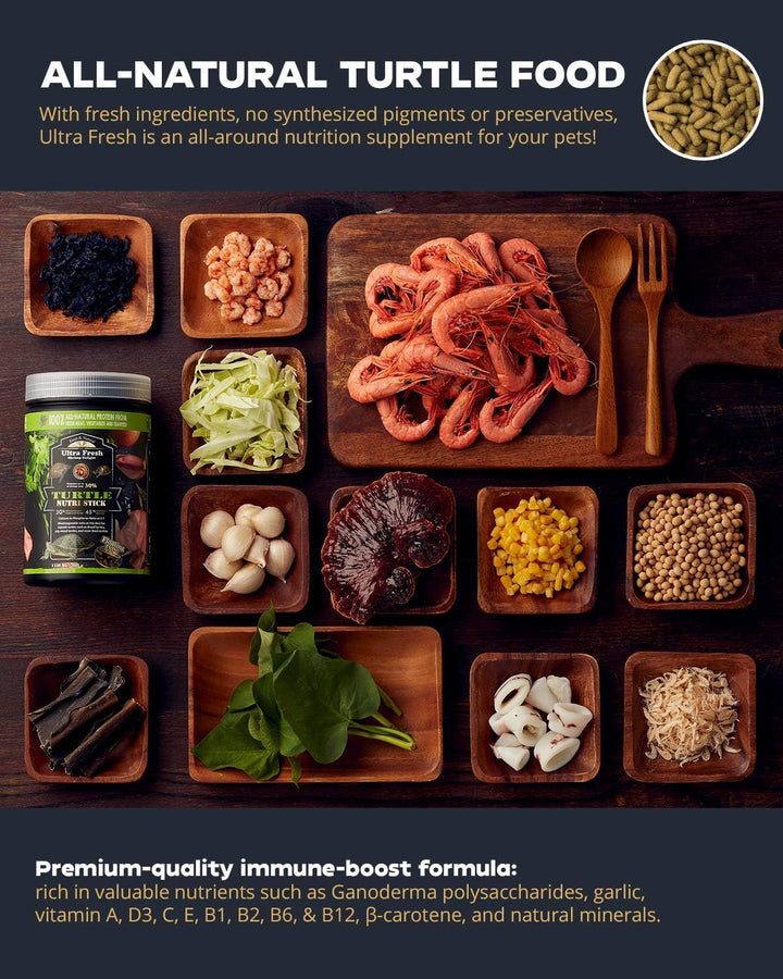 - Turtle Nutri Stick, Wild Sword Prawn, Calcium & Vitamin D Enriched Aquatic Turtle Food with Probiotics for Picky Turtles, Made from All Natural Ingredients 3.35 Oz