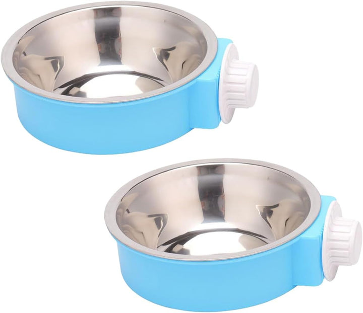 2Pcs Pets Lightweight Stainless Steel Bowl,Removable Stainless Steel Pet Hanging Food Water Feeder Bowl Cage Coop Cup for Puppy Medium Dog Cat Rabbit Ferret Bird Gunea Pigs (Gray, S)