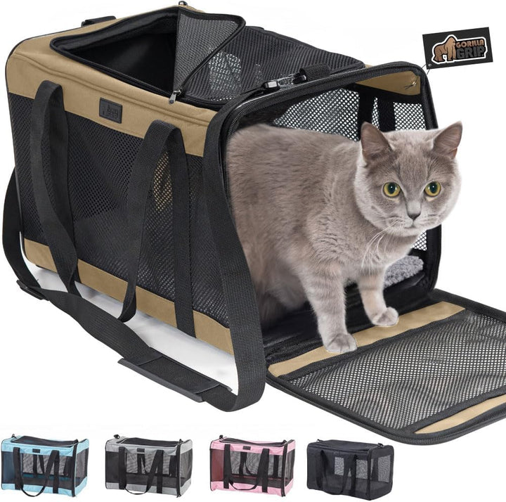 Cat Carrier Travel Bag up to 15 Lbs, Soft Collapsible Small Dog Carriers, Top and Side Entry Breathable Mesh, Grip Feet on Underside, Cozy Washable Waterproof Pad, Portable Kennel, Pink