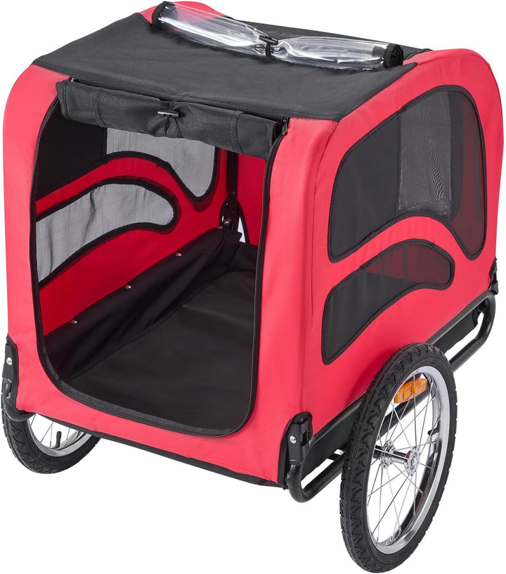 Dog Bike Trailer, Supports up to 100 Lbs, Pet Cart Bicycle Carrier, Easy Folding Frame with Quick Release Wheels, Universal Bicycle Coupler, Reflectors, Flag, Collapsible to Store