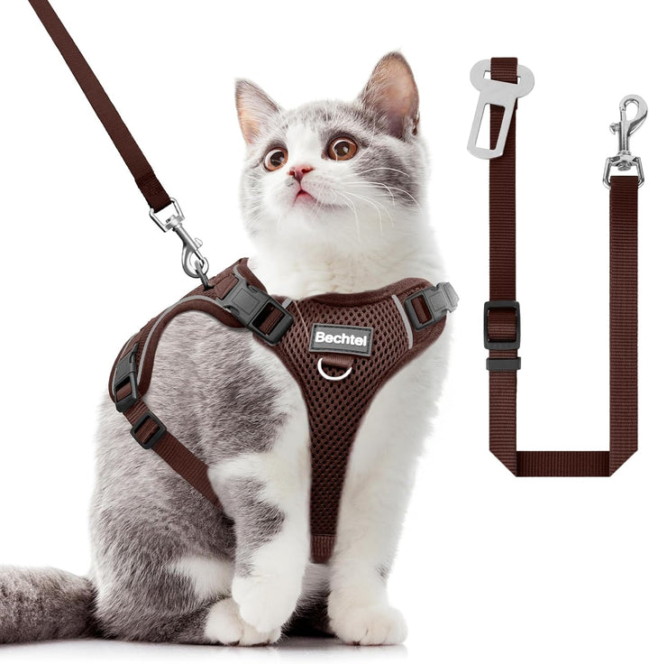 Cat Harness, Cat Harness and Leash for Walking, Adjusted in Four Directions and Breathable Cat Harness for anti Escape That Can Be Fitted and Positioned, Reflective Strips Harness, Black, S