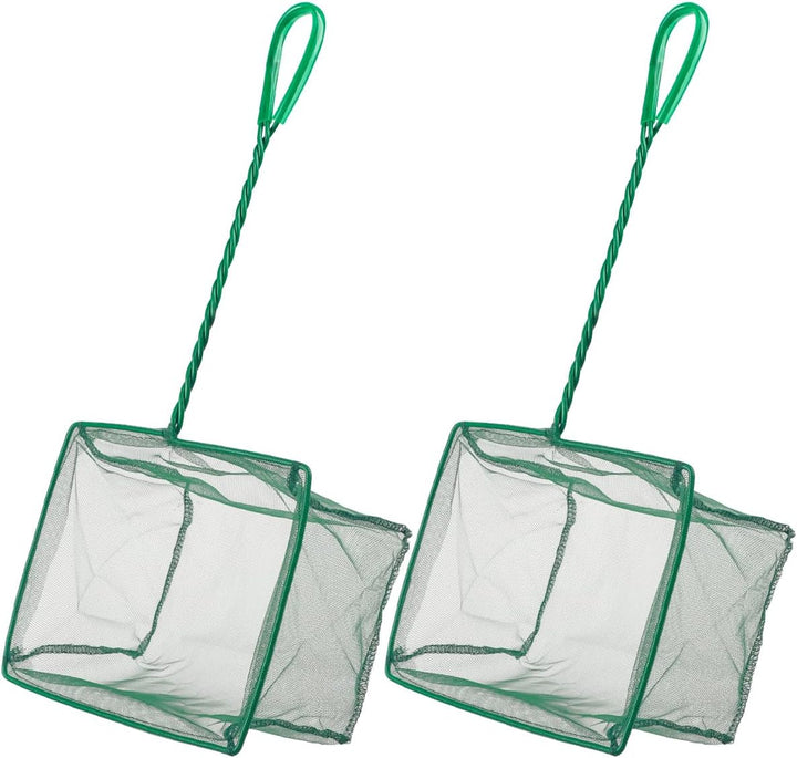Aquarium Fish Net with Braided Metal Handle Square Net with Soft Fine Mesh Sludge Food Residue Wastes Skimming Cleaning Net for Fish Tanks Small Koi Ponds and Pools