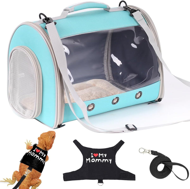 Small Animal Travel Backpack Carrier,Portable Bearded Dragon Bag for Sugar Glider,Hedgehog,Rat,Bunny,Rat,Outdoor Used (Black, Carrier L+ I Leash)