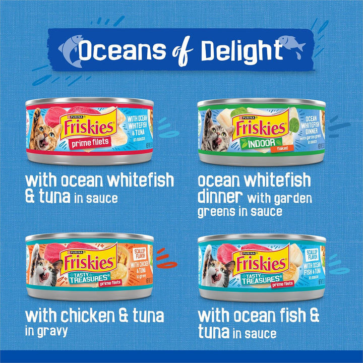 Purina  Wet Cat Food Variety Pack, Oceans of Delight Flaked and Prime Filets - (Pack of 40) 5.5 Oz. Cans