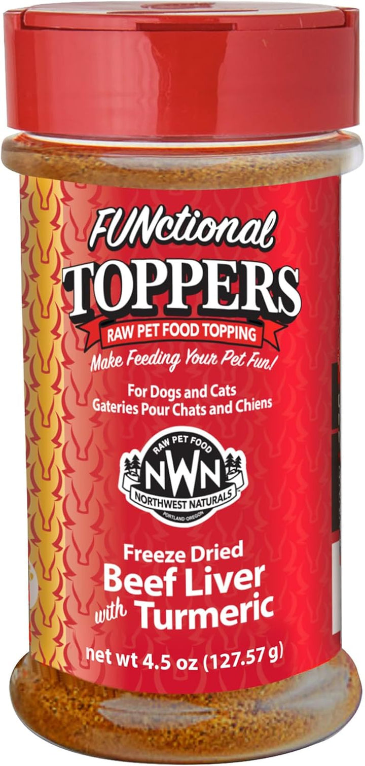 Freeze-Dried Beef Liver with Turmeric - Functional Topper for Dogs and Cats - Healthy, Limited Ingredients, Grain Free - Human Grade Pet Food, All Natural - USA Made - 4.5 Oz