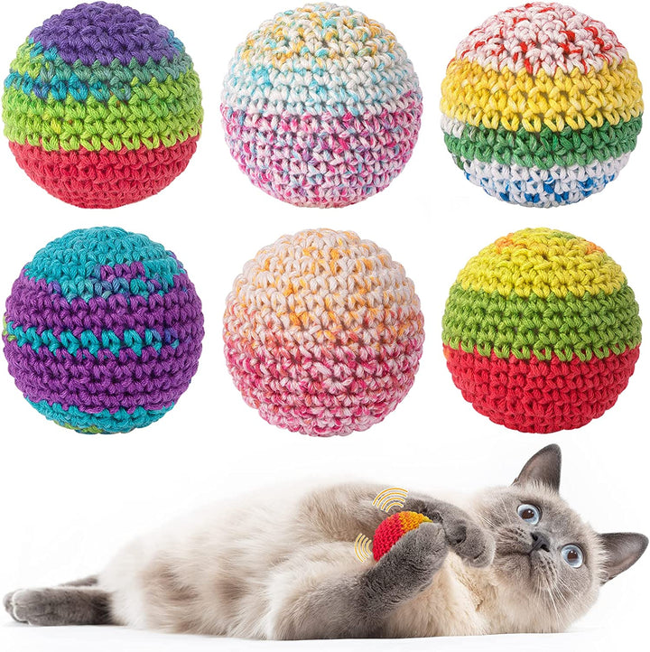 Cat Toys Balls, Woolen Yarn Cat Ball Toy with Bell Inside, Kitten Toys for Indoor Cats, Interactive Cat Chew Toys for Kitty Kitten, 6 Pack