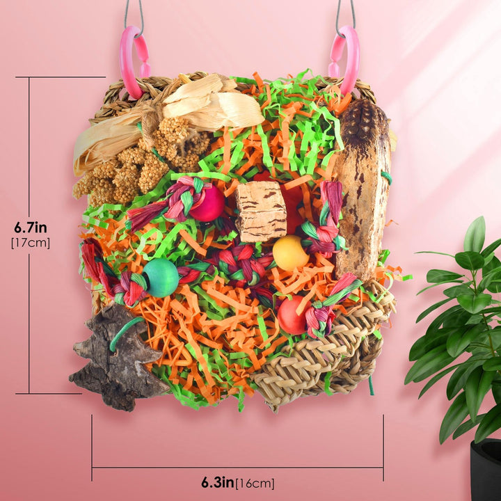 Bird Toys, Parakeet Grass Mat Foraging Toy Parrot Shredding Hanging for Cockatiel Lovebird Parakeet Budgie Small-Medium Birds