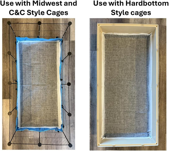 12Pk - 47" X 24" Disposable Guinea Pig Cage Liner (4' X 2') for Midwest, C&C and Hard Bottom Cages - Bamboo Charcoal Odor Control - 4 Corner Sticky Pads - No SAP for Small Animal Safety