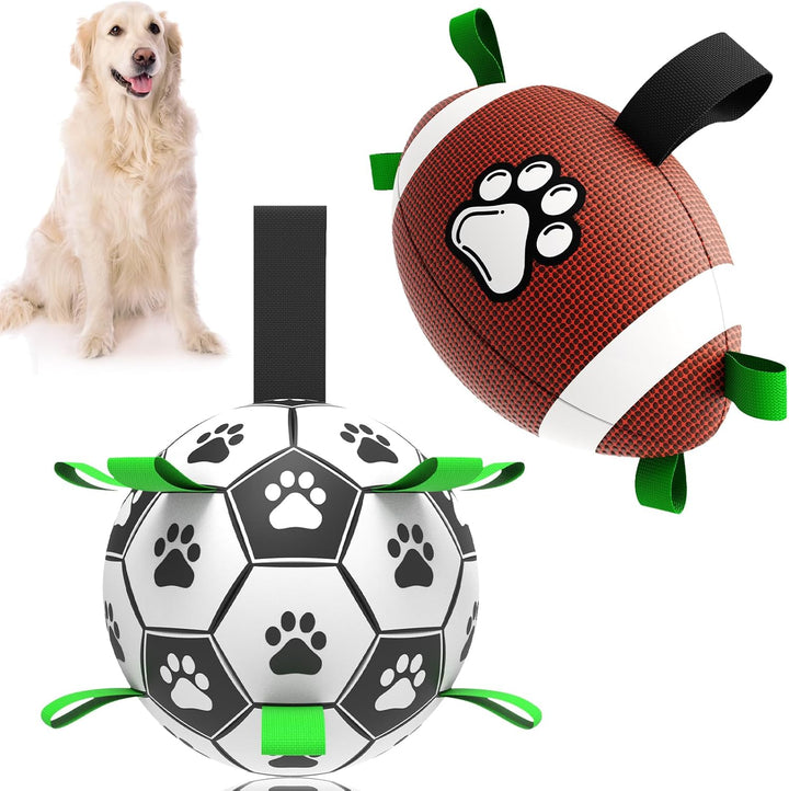 Premium Dog Toys Balls, Dog Soccer Ball with Straps, Dog Birthday Gifts, Herding Ball, Durable Balls for Small Medium Pet, Puppy Outdoor Toy, Pet Training Soccer Ball, World Cup Soccer (6 Inch)